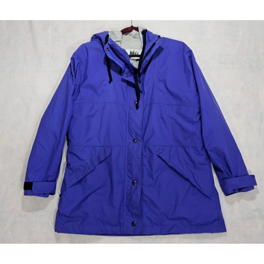 REI Gore-Tex Coat Womens L / 14 Purple Raincoat Made In USA Hooded Vtg 80s 90s